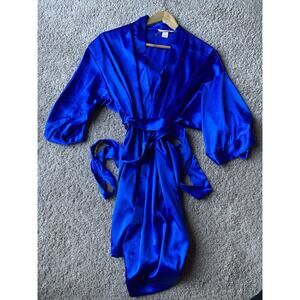 Vintage 90s VICTORIA SECRET Blue SATIN Robe Sz Small EUC!